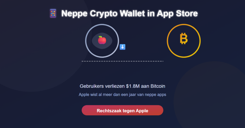 Infographic over neppe Sparrow Wallet crypto wallet app in Apple App Store die $1.8 miljoen in Bitcoin stal