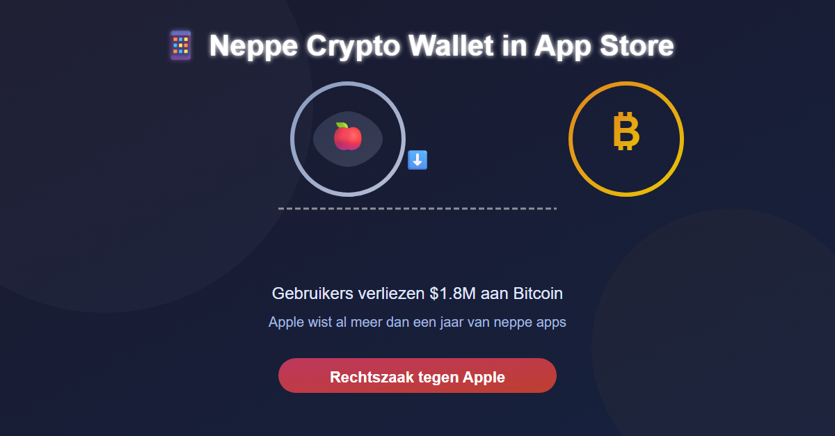 Infographic over neppe Sparrow Wallet crypto wallet app in Apple App Store die $1.8 miljoen in Bitcoin stal